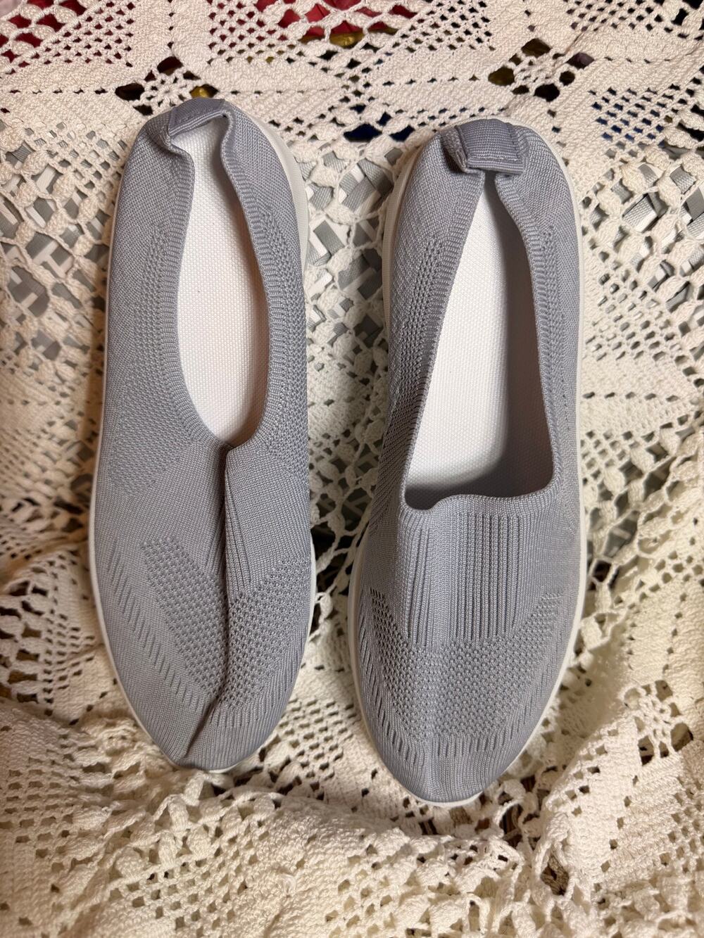 Gray Knit Slip-On Walking Shoes Lightweight Comfort Casual